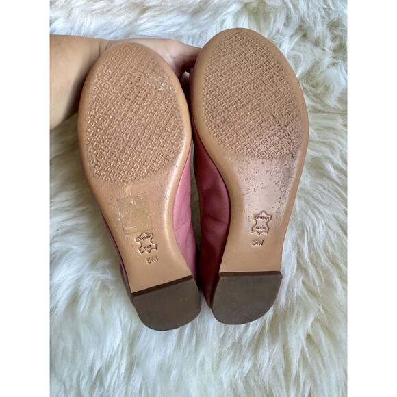 Tory Burch Soft Leather Pink Ballet Flats Gold Logo On Bow Size 5/35 Worn Once - Picture 3 of 8